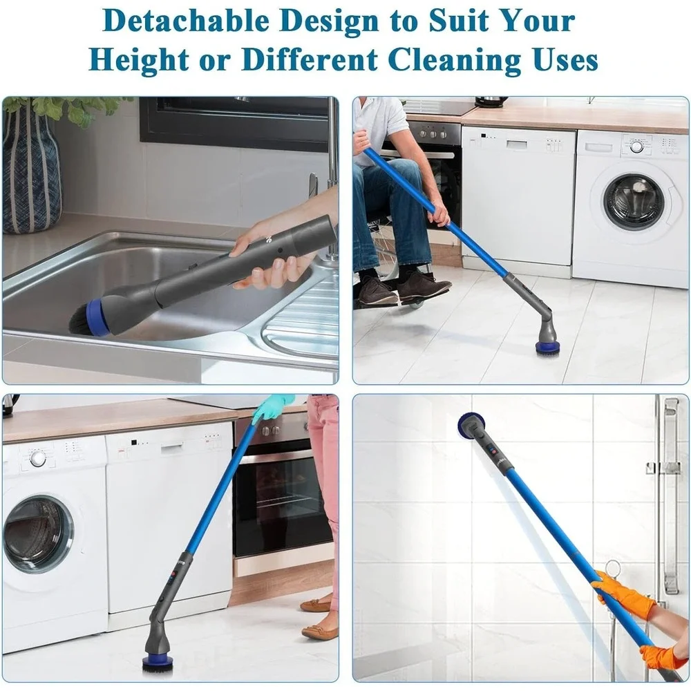 Cordless Electric Spin Scrubber LED Display 5 Brush Heads Extendable Handle